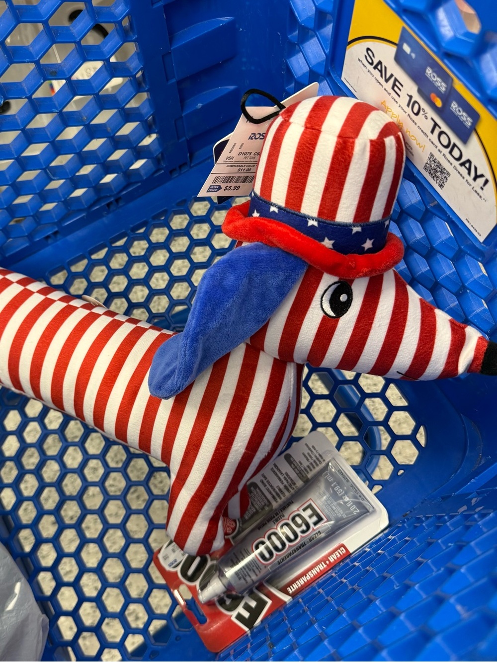 Patriotic Red & White Striped Plush Dog Toy with Blue Accents